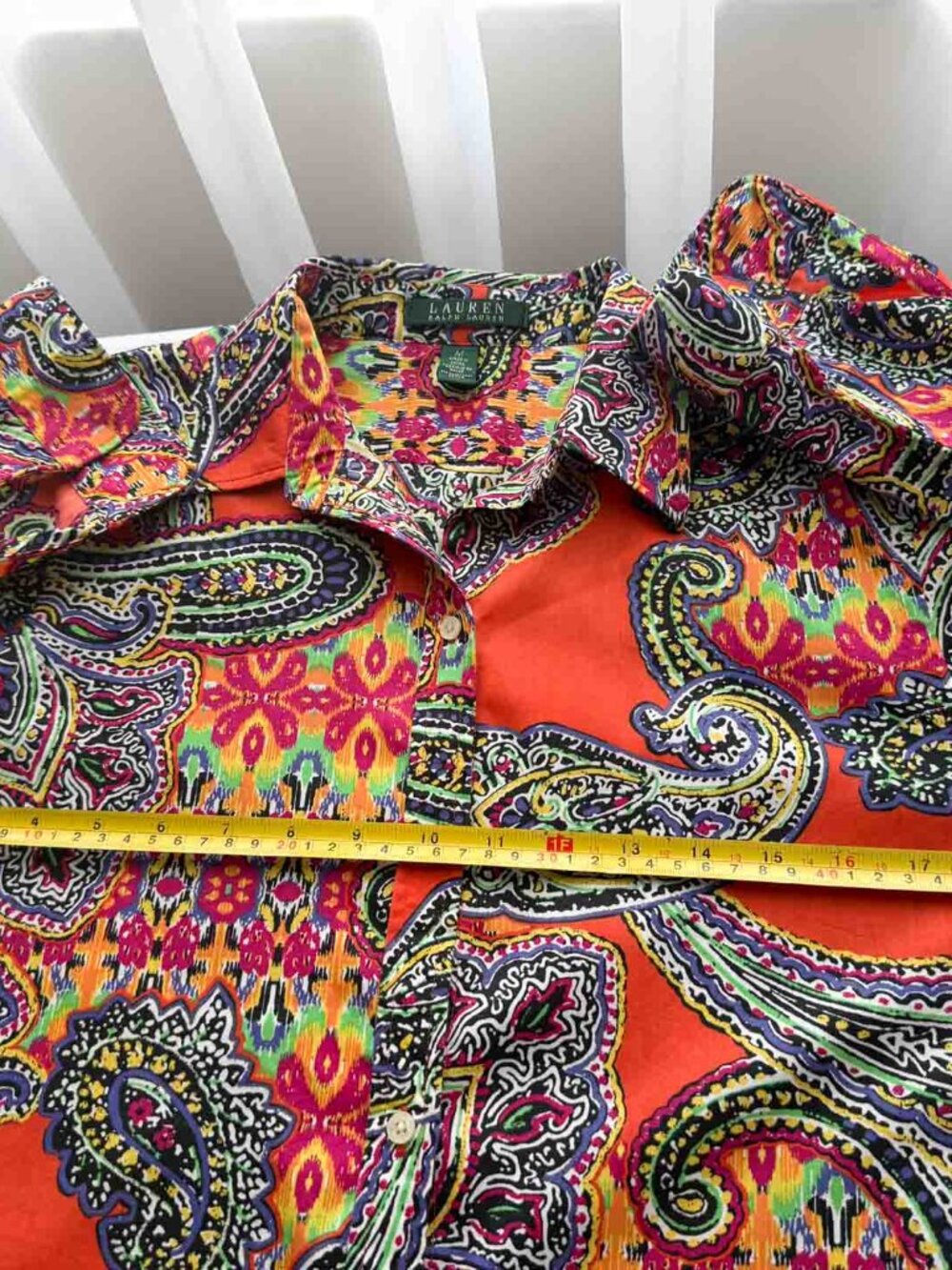 Lauren Ralph Lauren Paisley Shirt Women’s M Orange Multicolor Cotton Button Up - Picture 11 of 15